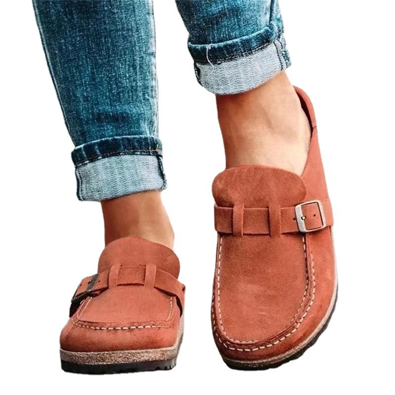 Round Toe Low Heel Slip On Sandals