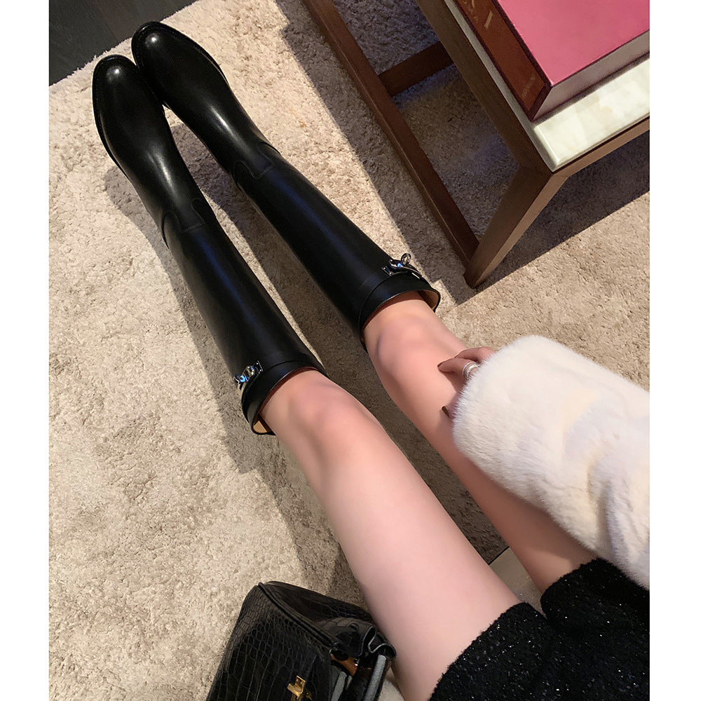 Round Toe Metal Buckle Women Boots