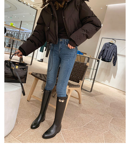 Round Toe Metal Buckle Women Boots