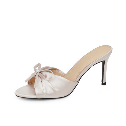Round-Toe Open-Toe Bowknot High-Heeled Sandals, Fairy and Gentle Versatile Summer Sandals
