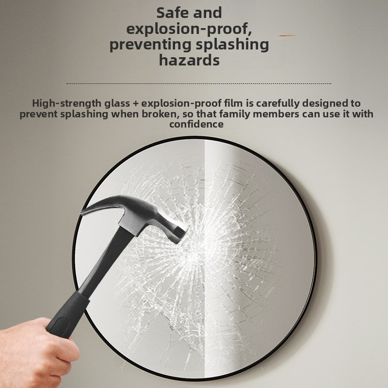 Round wall-mounted mirror without holes drilled