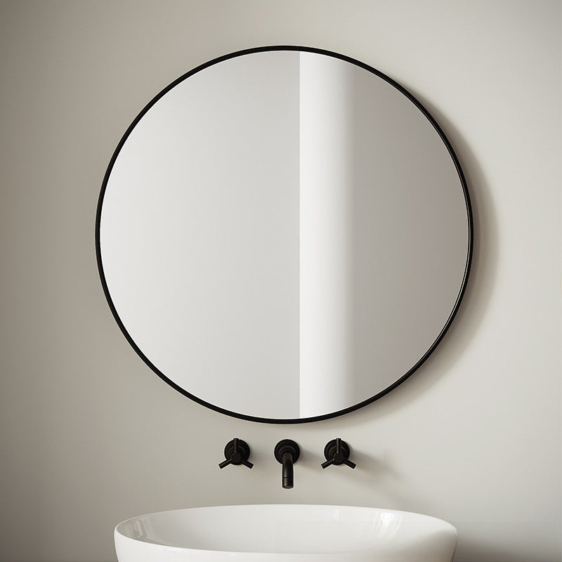 Round wall-mounted mirror without holes drilled