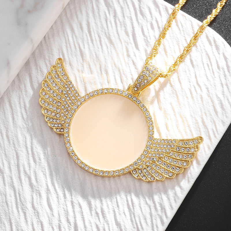 Round Wings Photo Frame Mirror Pendant Necklace