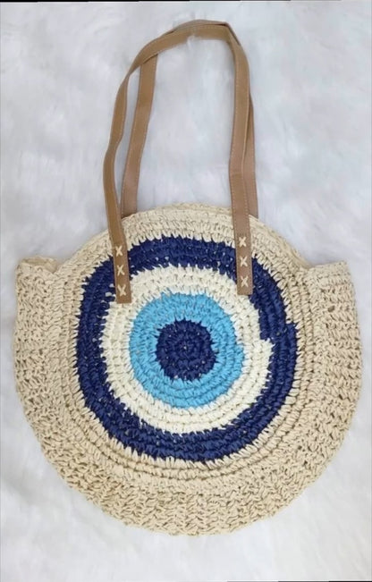 Round Woven Straw Shoulder Bag