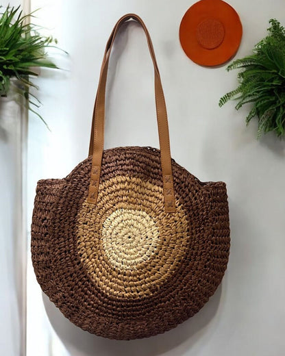 Round Woven Straw Shoulder Bag