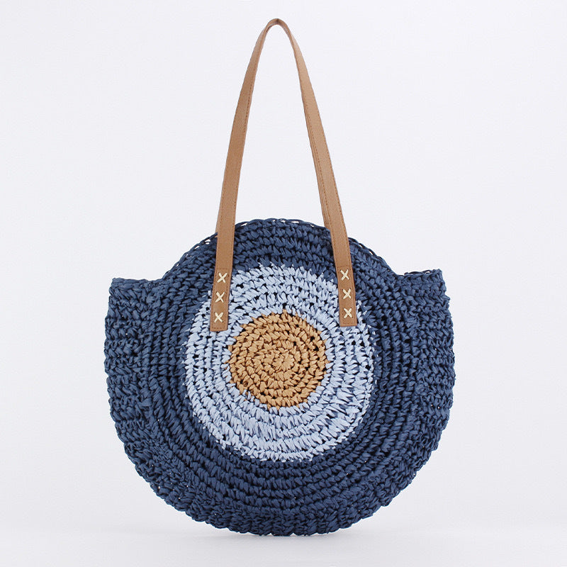 Round Woven Straw Shoulder Bag