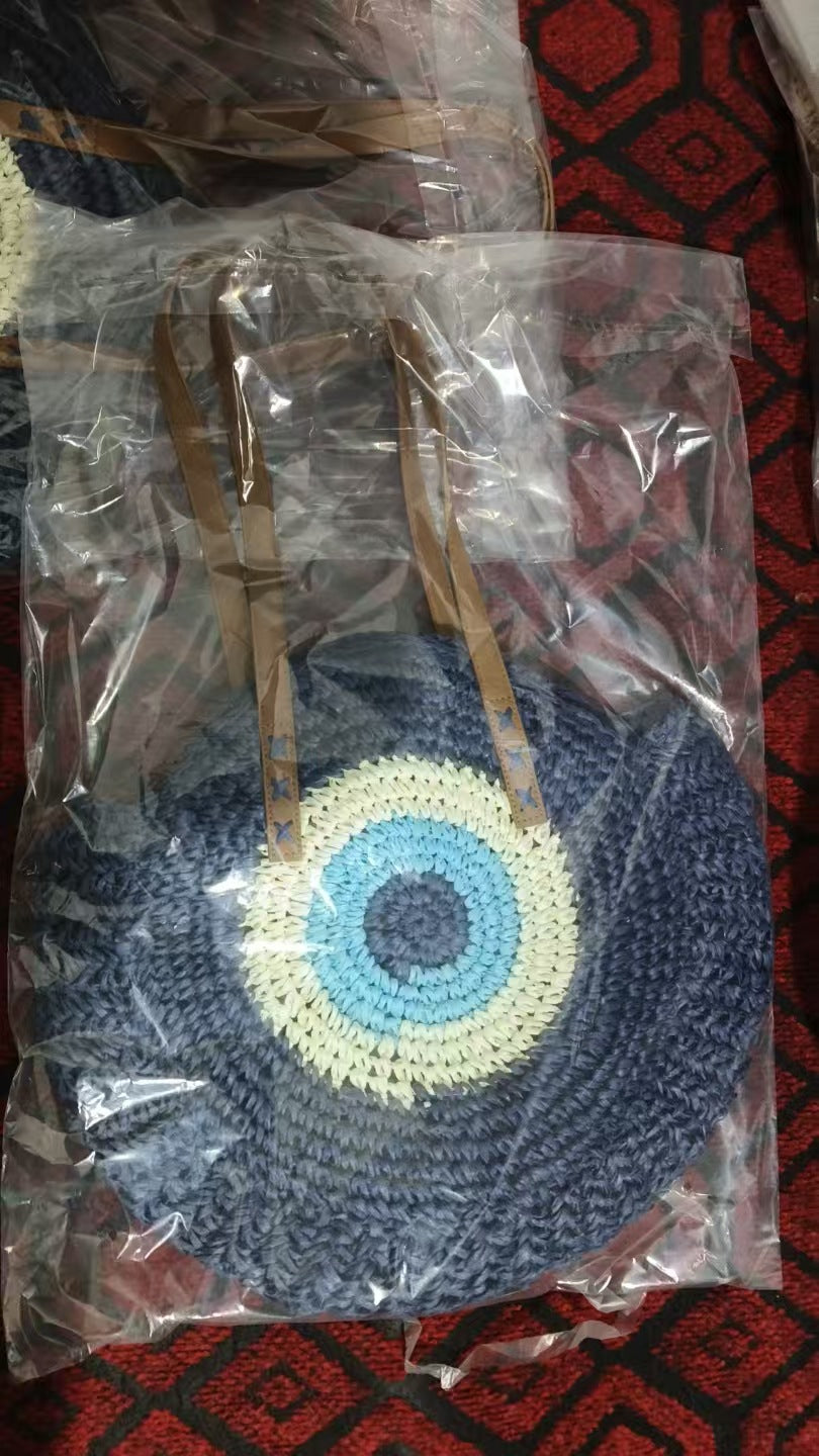 Round Woven Straw Shoulder Bag