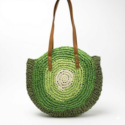 Round Woven Straw Shoulder Bag