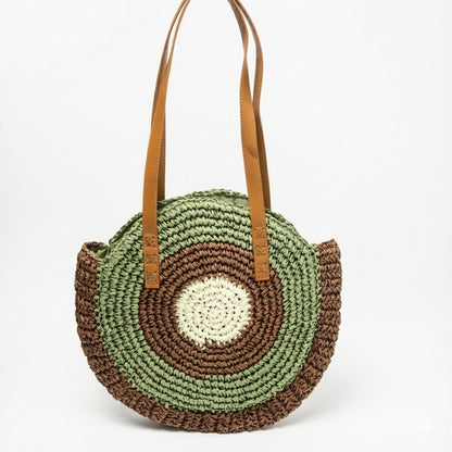 Round Woven Straw Shoulder Bag