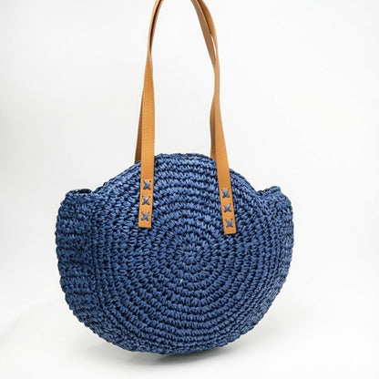 Round Woven Straw Shoulder Bag