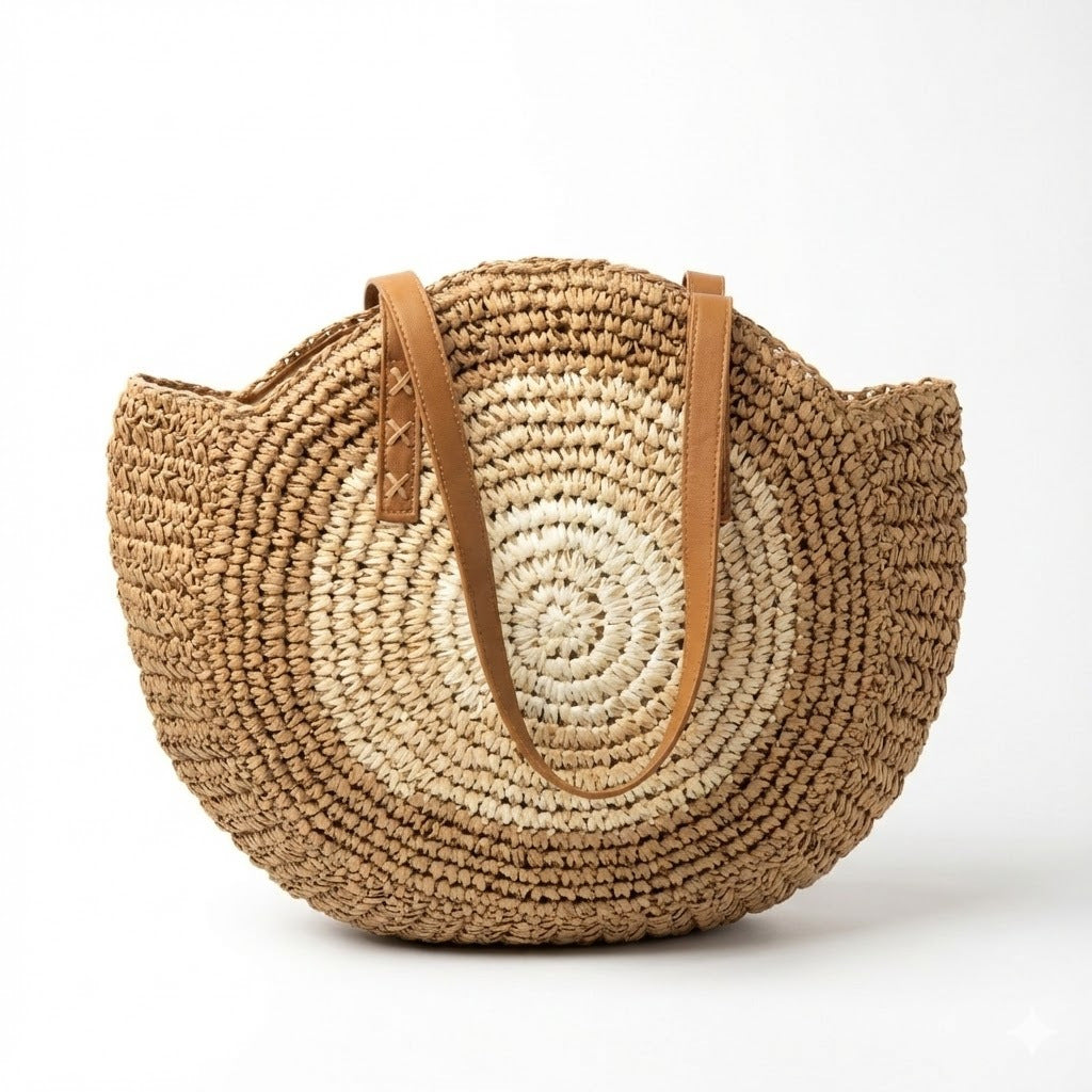 Round Woven Straw Shoulder Bag