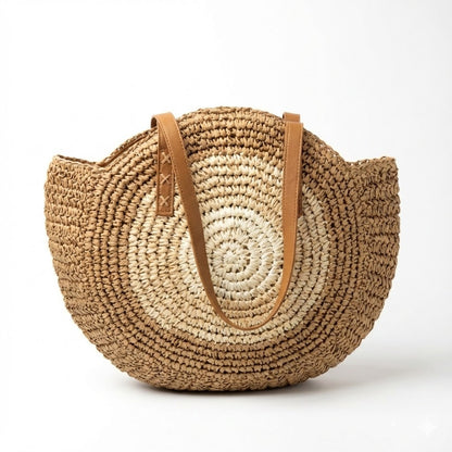 Round Woven Straw Shoulder Bag