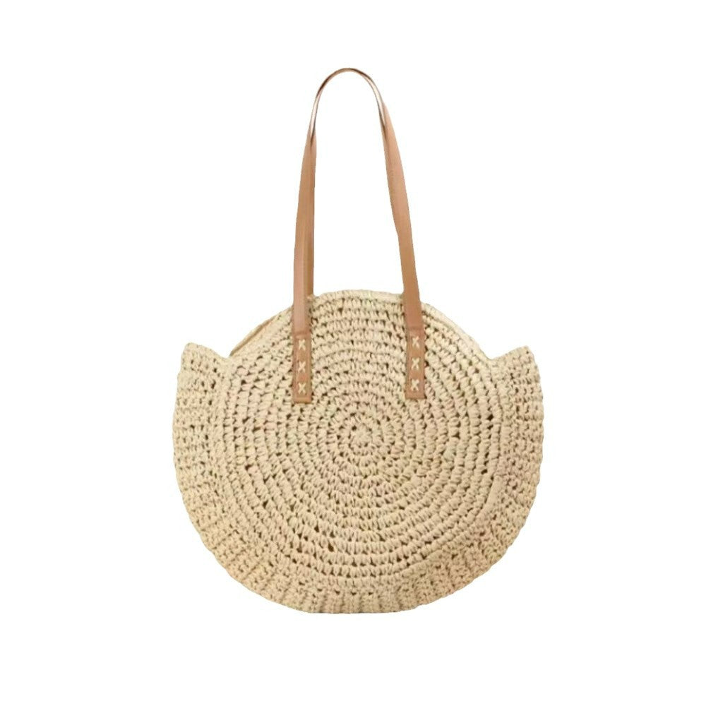Round Woven Straw Shoulder Bag