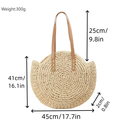 Round Woven Straw Shoulder Bag