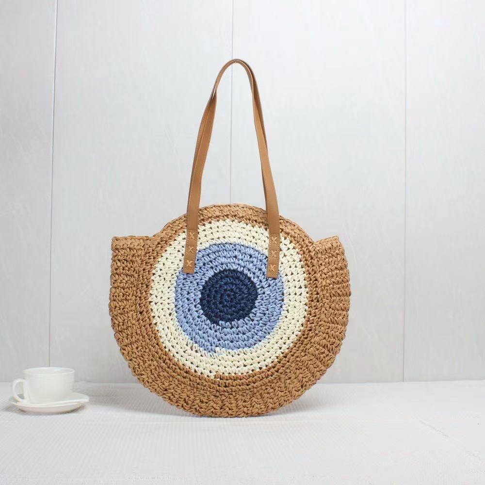 Round Woven Straw Shoulder Bag