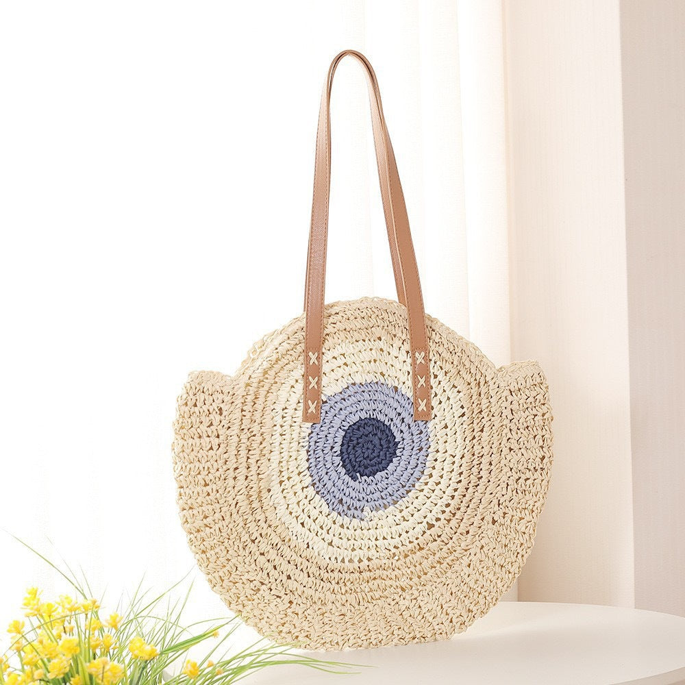 Round Woven Straw Shoulder Bag