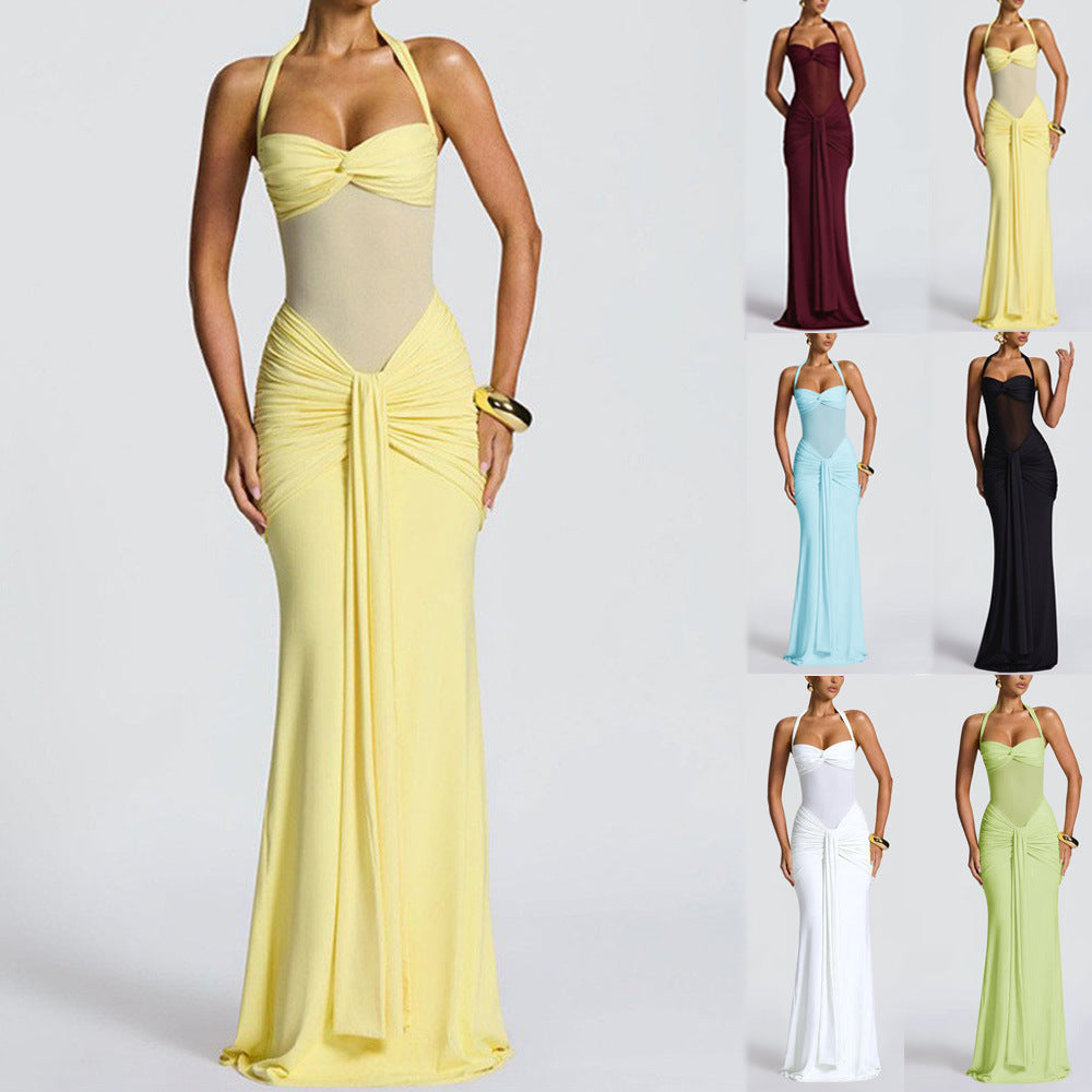 Ruched Bodycon Halter Neck Dress