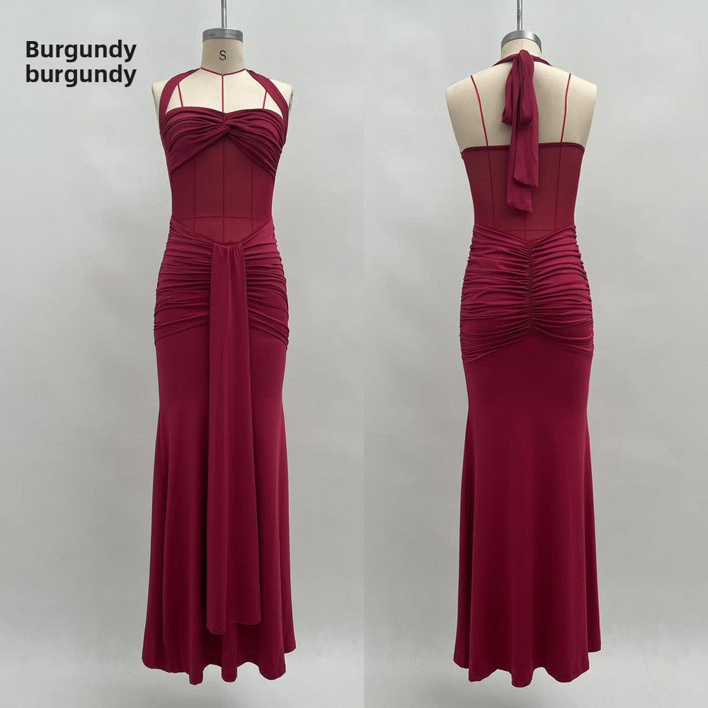 Ruched Bodycon Halter Neck Dress