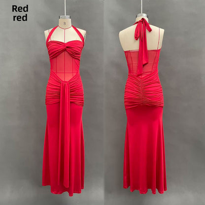 Ruched Bodycon Halter Neck Dress