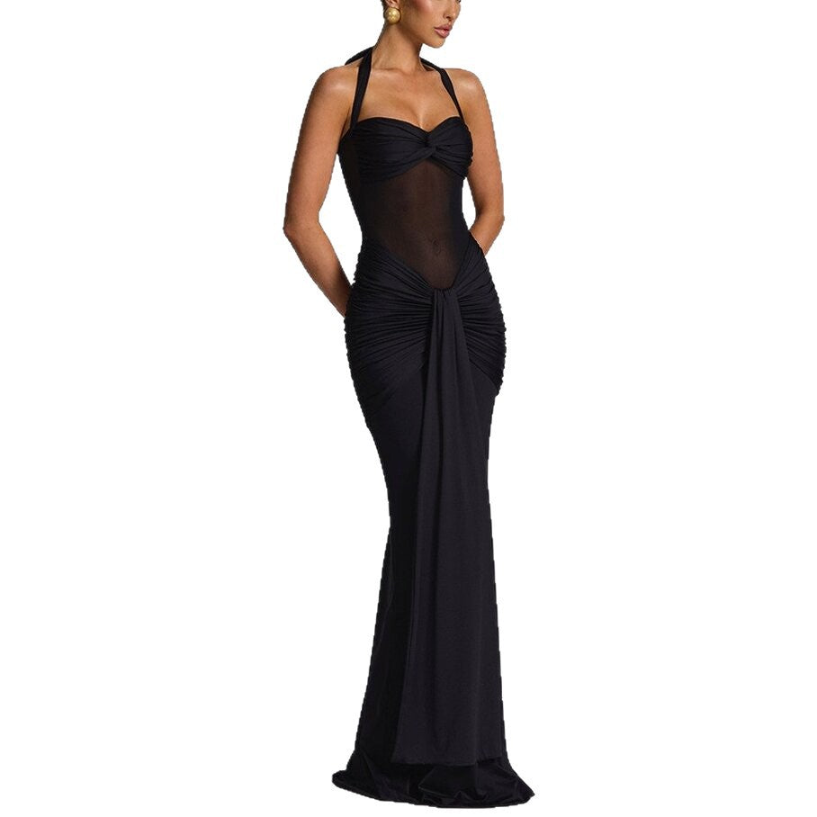 Ruched Bodycon Halter Neck Dress