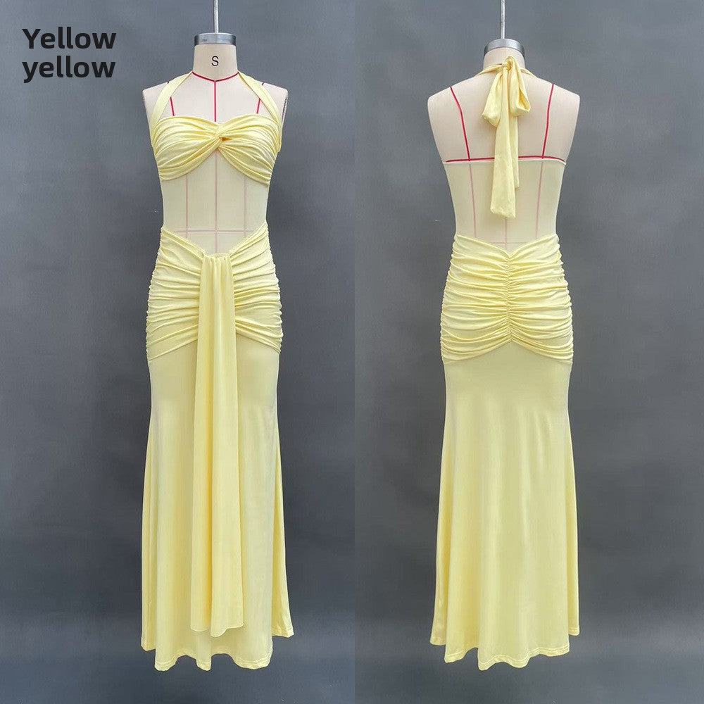 Ruched Bodycon Halter Neck Dress