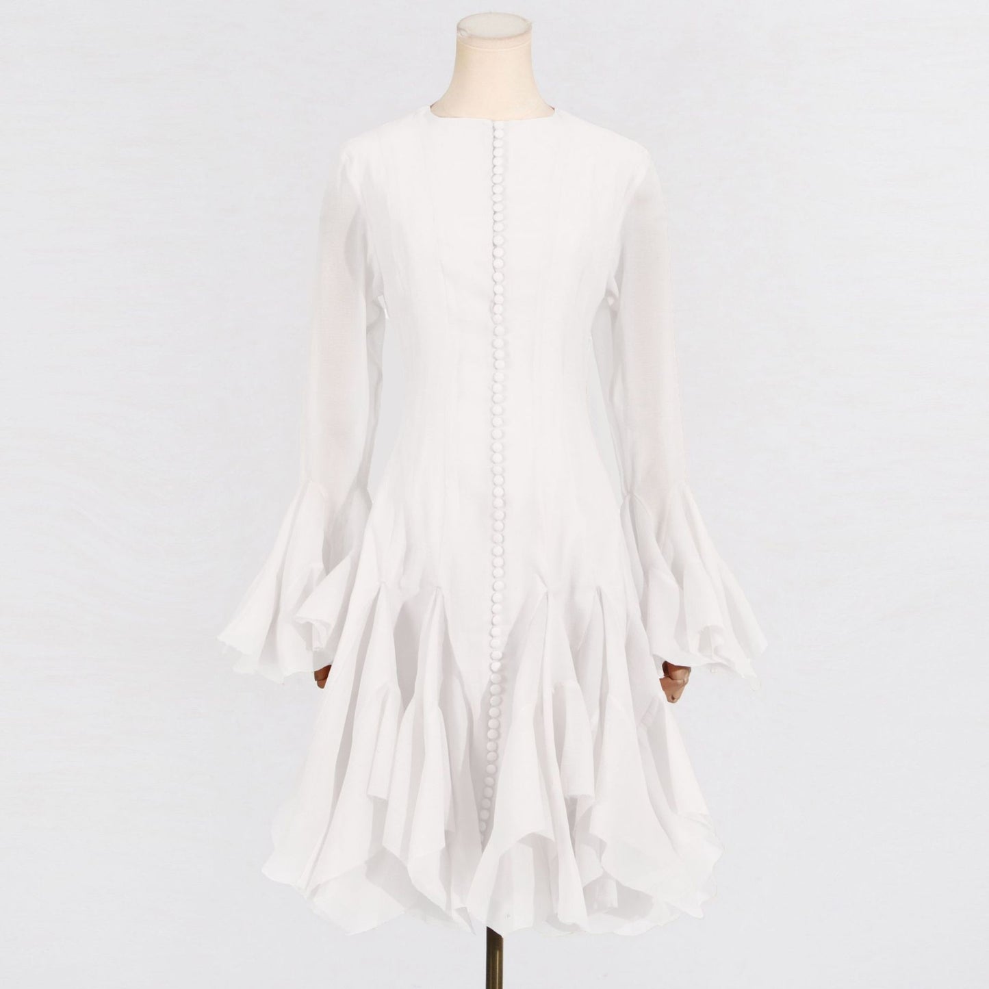 Ruffle High Neck Long Sleeve Dress