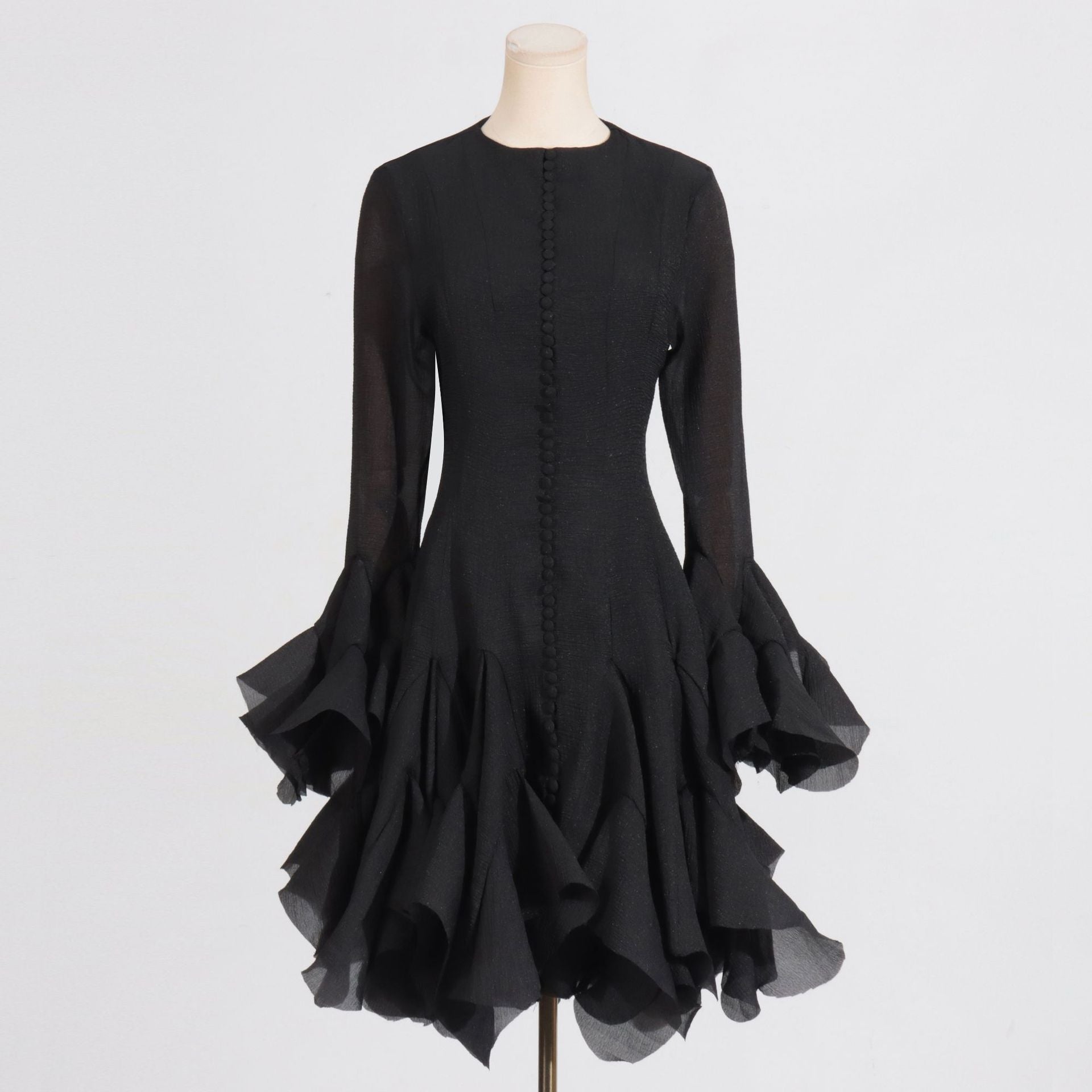 Ruffle High Neck Long Sleeve Dress