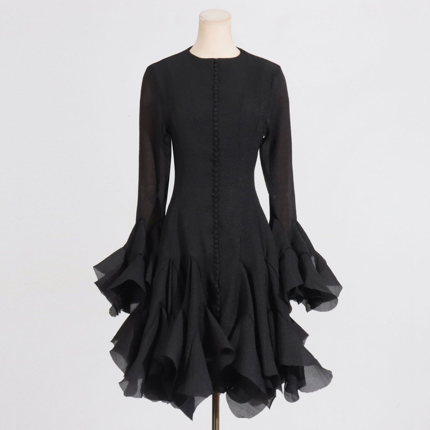 Ruffle High Neck Long Sleeve Dress