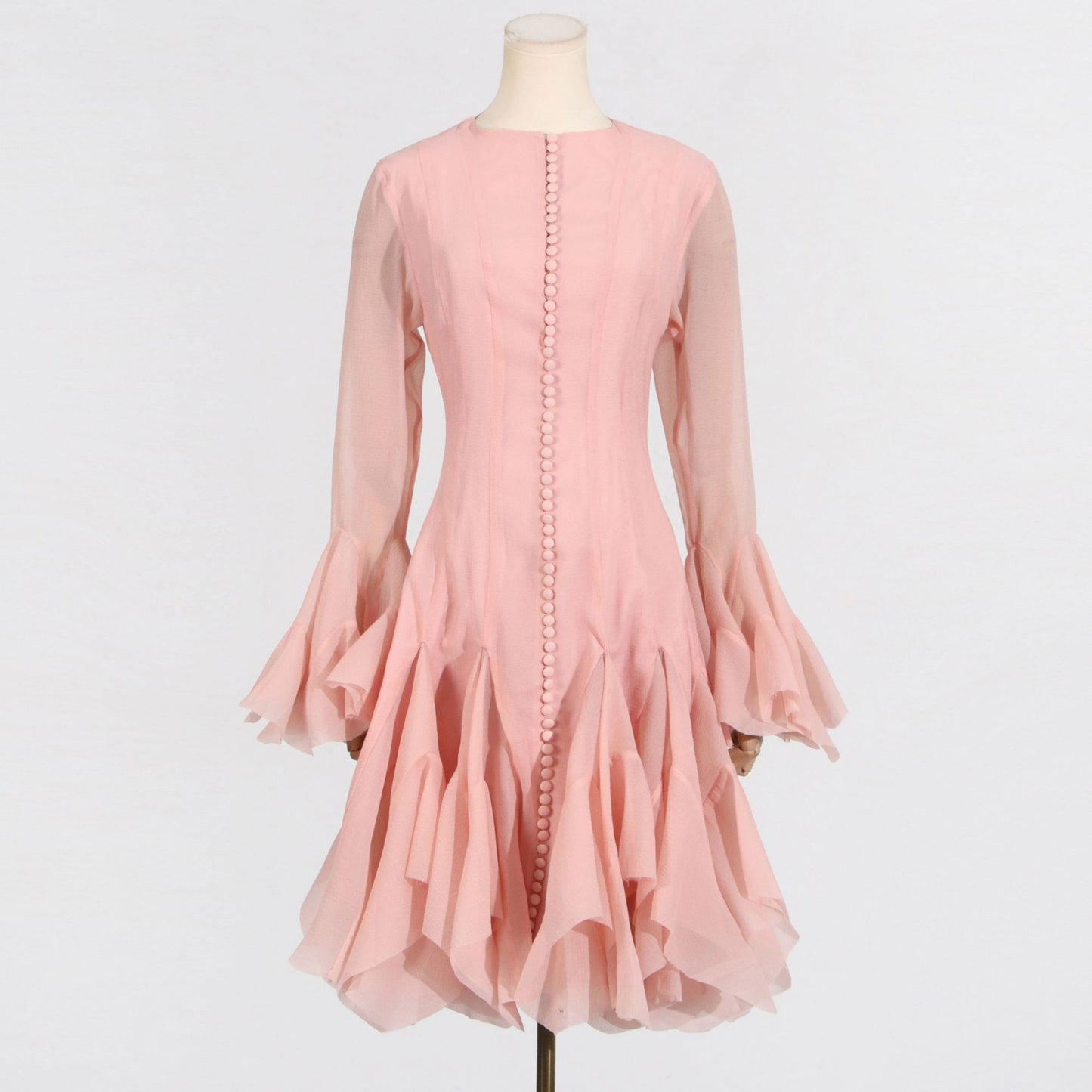Ruffle High Neck Long Sleeve Dress