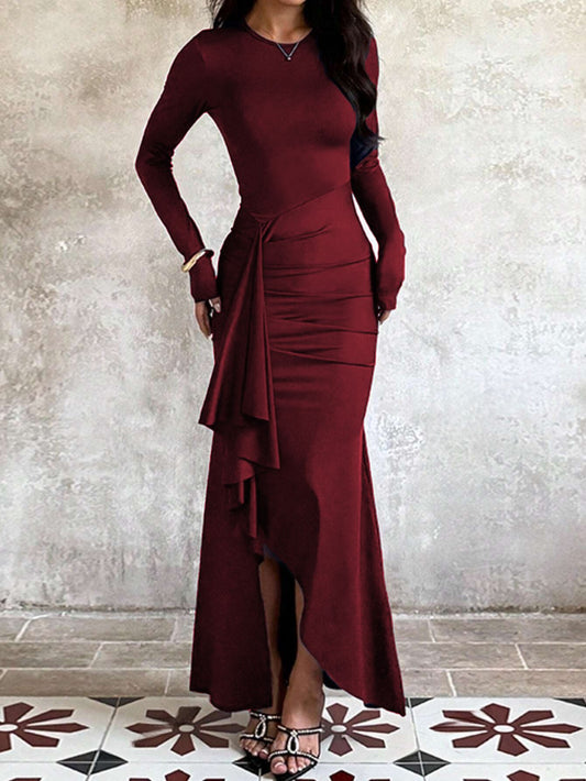Ruffle-trimmed long-sleeve dress
