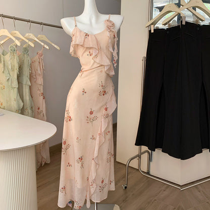 Ruffled Floral Dress with Cardigan Set