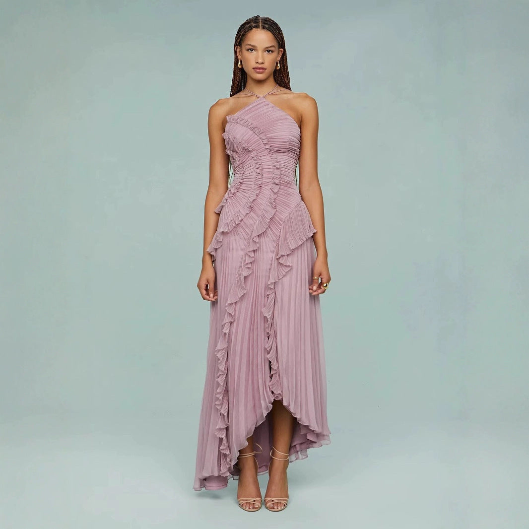 Ruffled Halter Neck Strap Dress