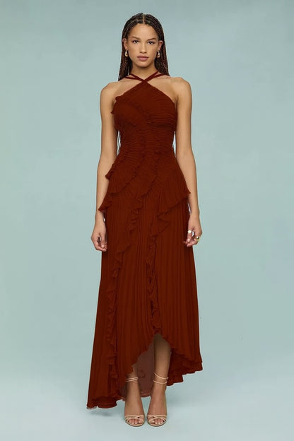 Ruffled Halter Neck Strap Dress