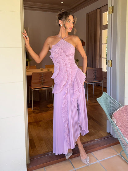 Ruffled Halter Neck Strap Dress