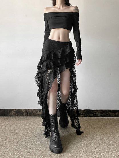 Ruffled irregular half-length skirt