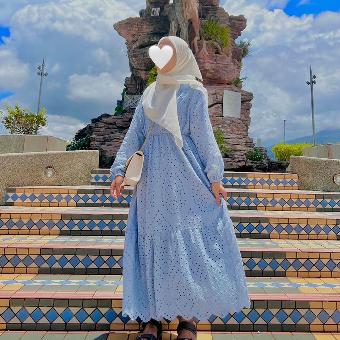 Ruffled lace dress with a hollowed-out design