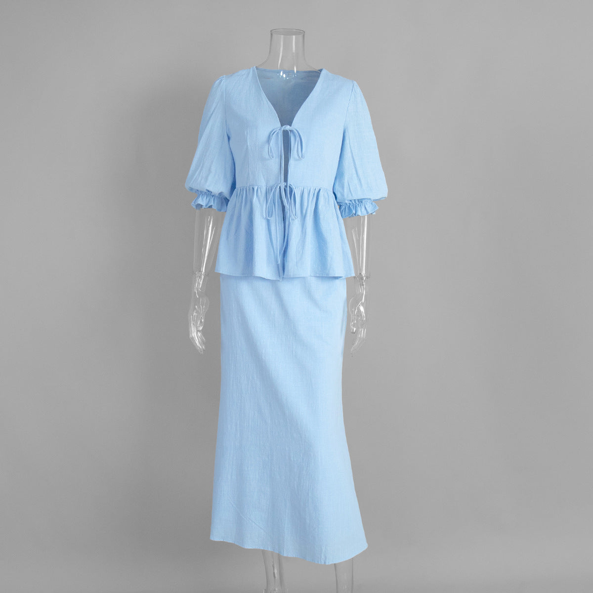 Ruffled Short-Sleeved Skirt Suit