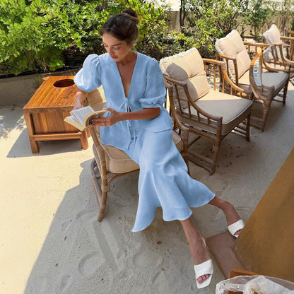 Ruffled Short-Sleeved Skirt Suit