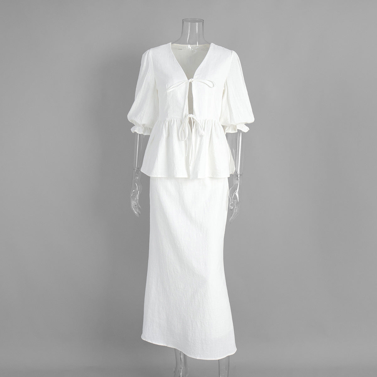 Ruffled Short-Sleeved Skirt Suit