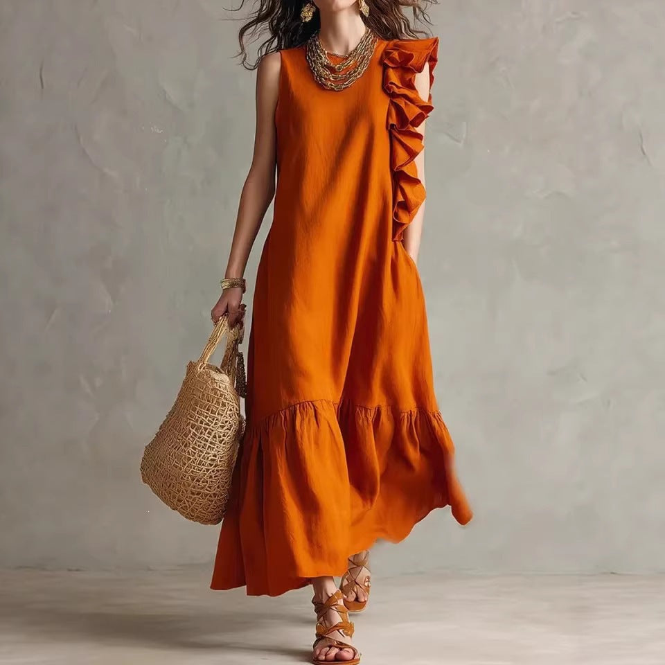 Ruffled Sleeveless Womens Dress