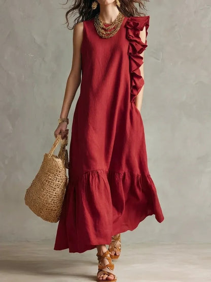 Ruffled Sleeveless Womens Dress