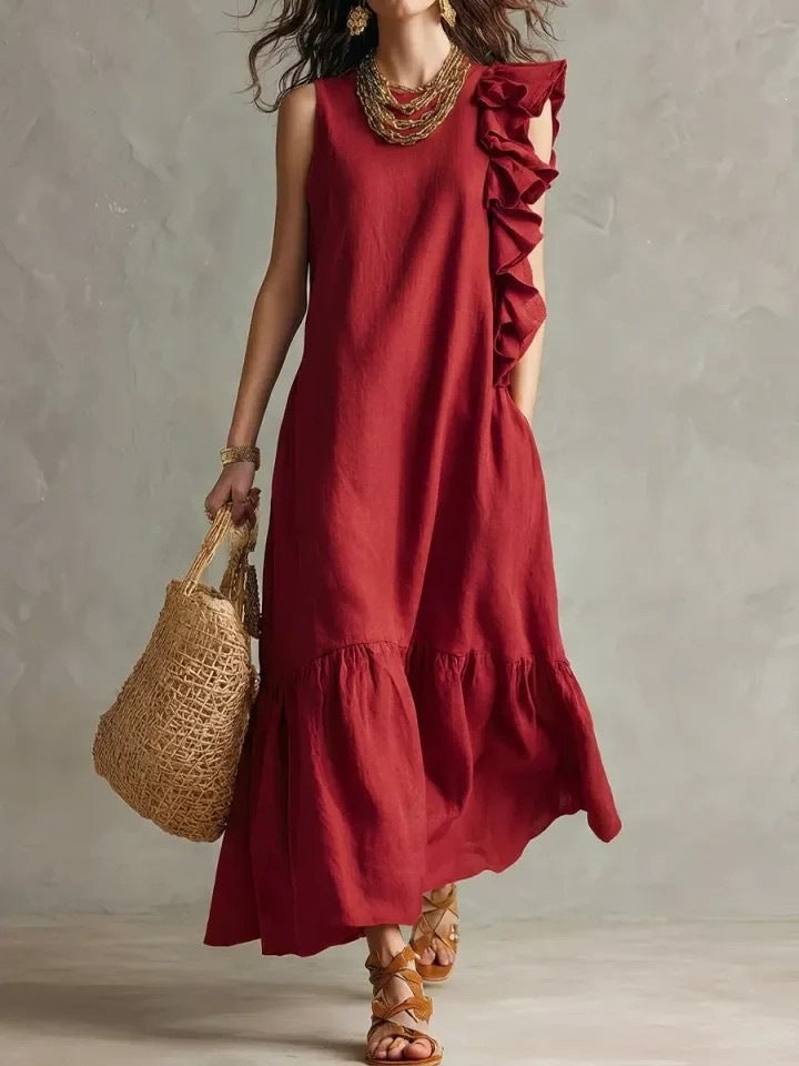 Ruffled Sleeveless Womens Dress