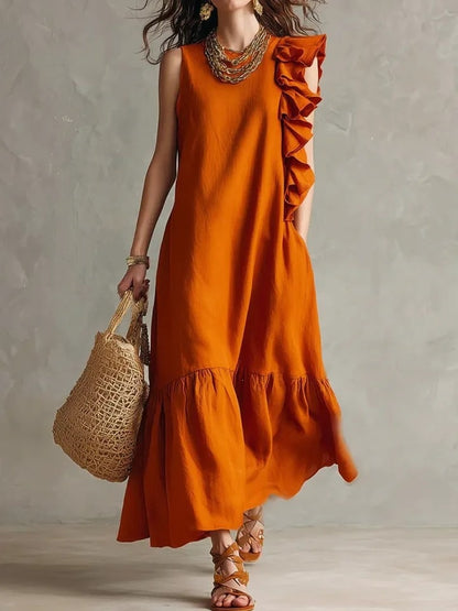 Ruffled Sleeveless Womens Dress