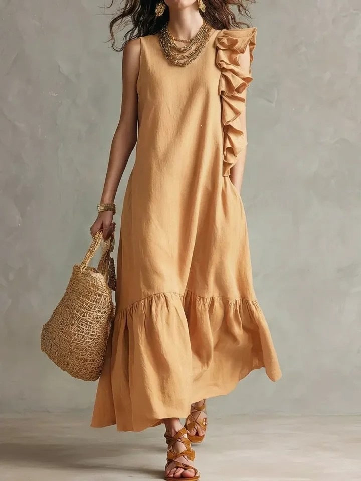Ruffled Sleeveless Womens Dress