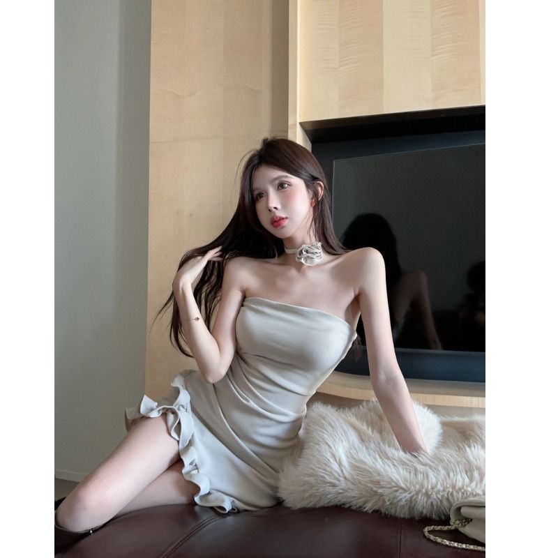 Ruffled Tube Top Dress for Women