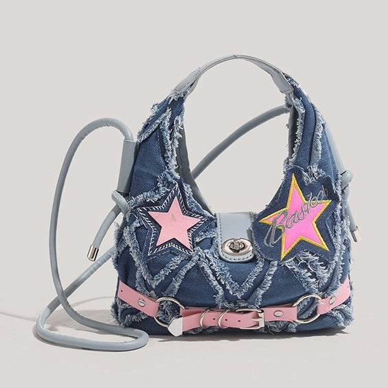 Rugged denim crossbody bag