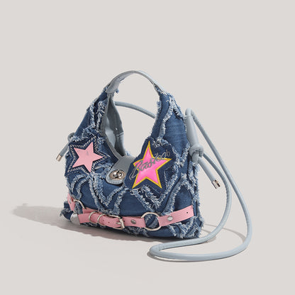 Rugged denim crossbody bag