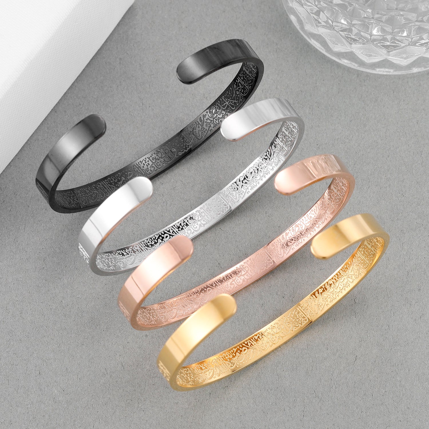 Rune C-Shaped Open Ring Stainless Steel Bracelet