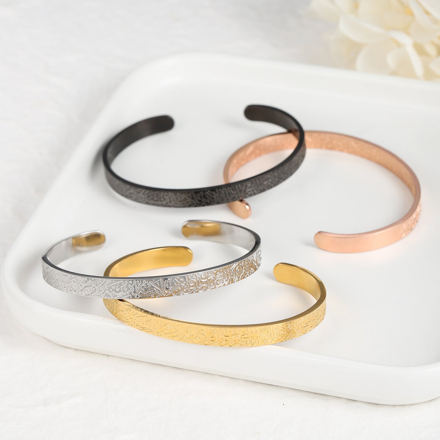 Rune C-Shaped Open Ring Stainless Steel Bracelet