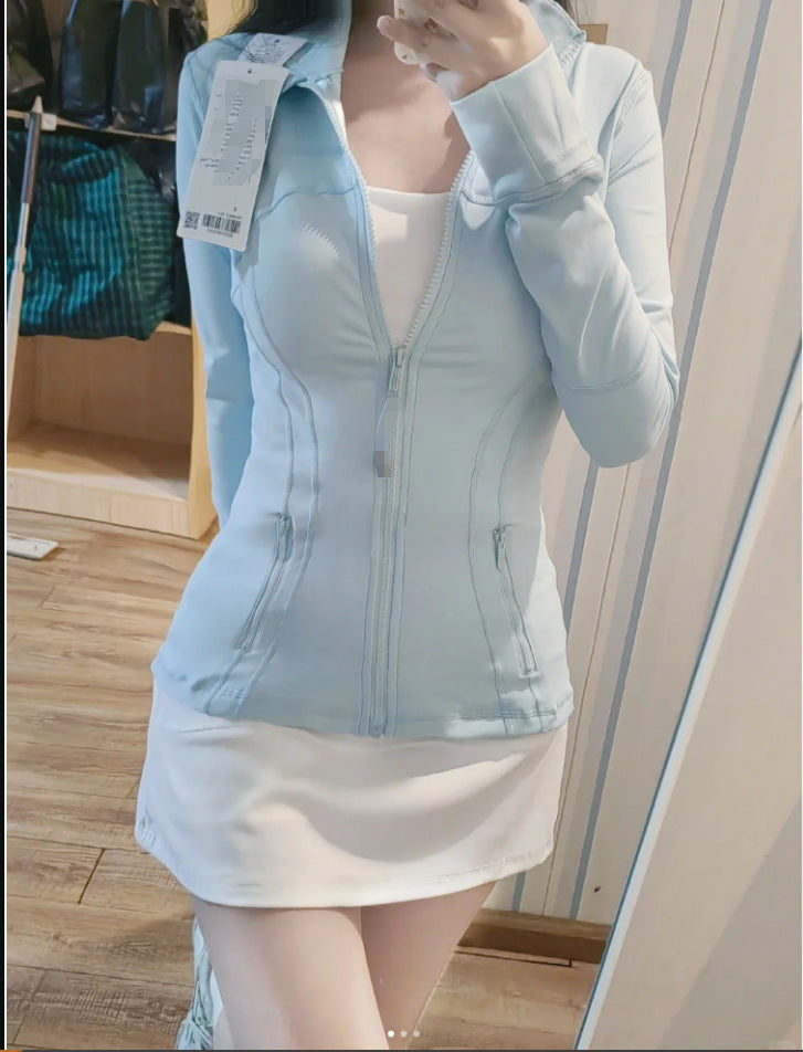 Running tight-fitting button-down zipper jacket